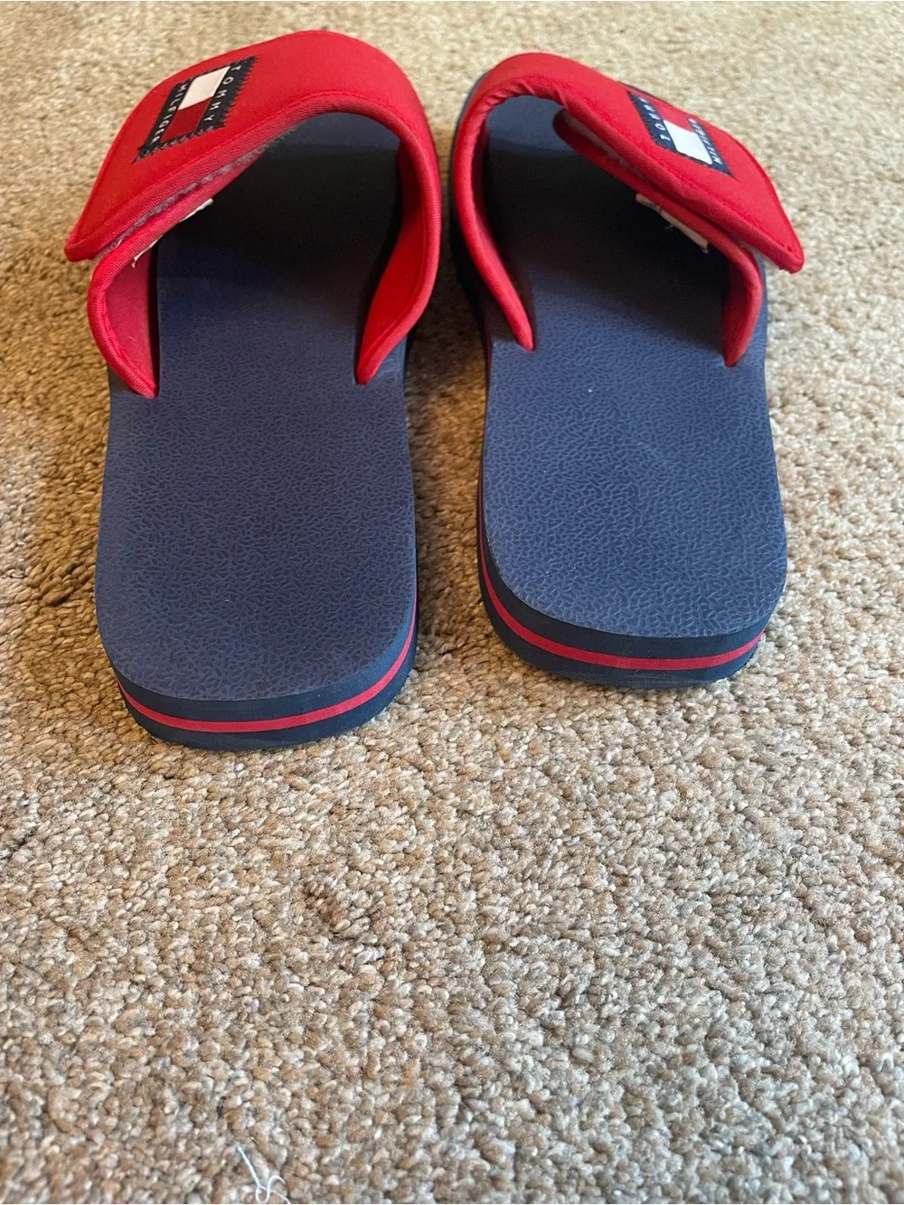 Men's Tommy Hilfiger Red, White, Navy adjustable Slides size 11